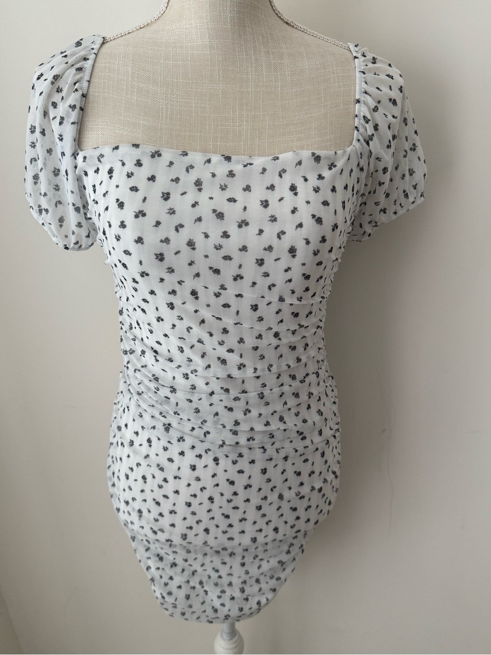 Urban Heritage White Mini Dress with Black Floral Print